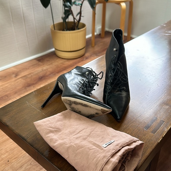 MIU MIU LACE UP STILETTO ANKLE BOOTS - Picture 8 of 17
